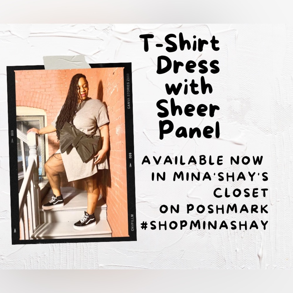 Plus size gray t-shirt dress with sheer panel